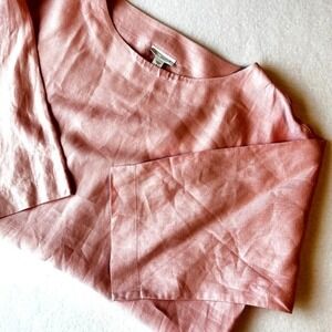 purejill J Jill Women's Linen Pullover Top Pink 3/4 Sleeve Side Slit Size S